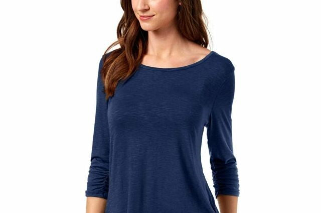 Style & Co Women's Chiffon Hem Top Blue Size Small
