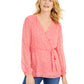 Charter Club Women's Clip Dot Wrap Top Pink- Size XX-Large