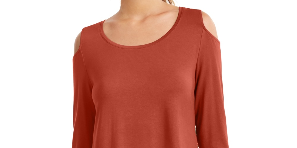 JM Collection Women's Cold-Shoulder Top  Medium Red Size Large