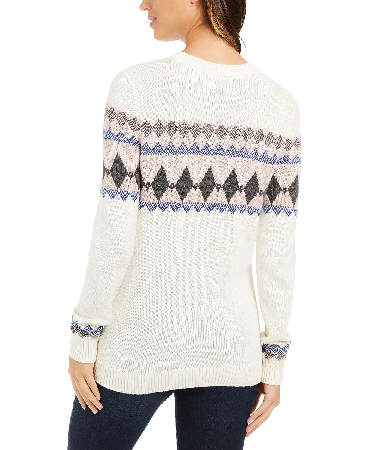 Charter Club Women's Printed Sweater White Size PL