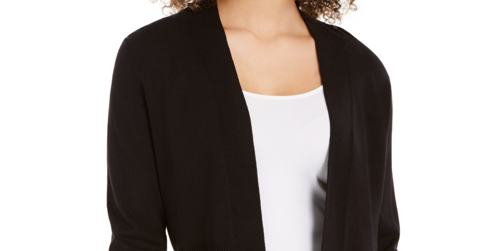 Charter Club Women's Open Front Peplum Cardigan Black Size X-Large