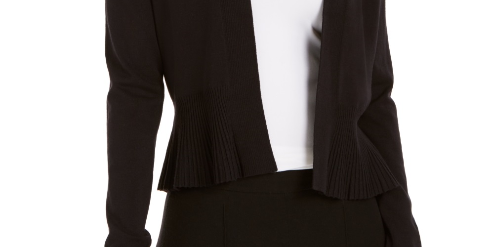 Charter Club Women's Open Front Peplum Cardigan Black Size X-Large