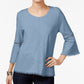 Style & Co Women's Crochet Trim Bell Sleeve Top Blue Size PS