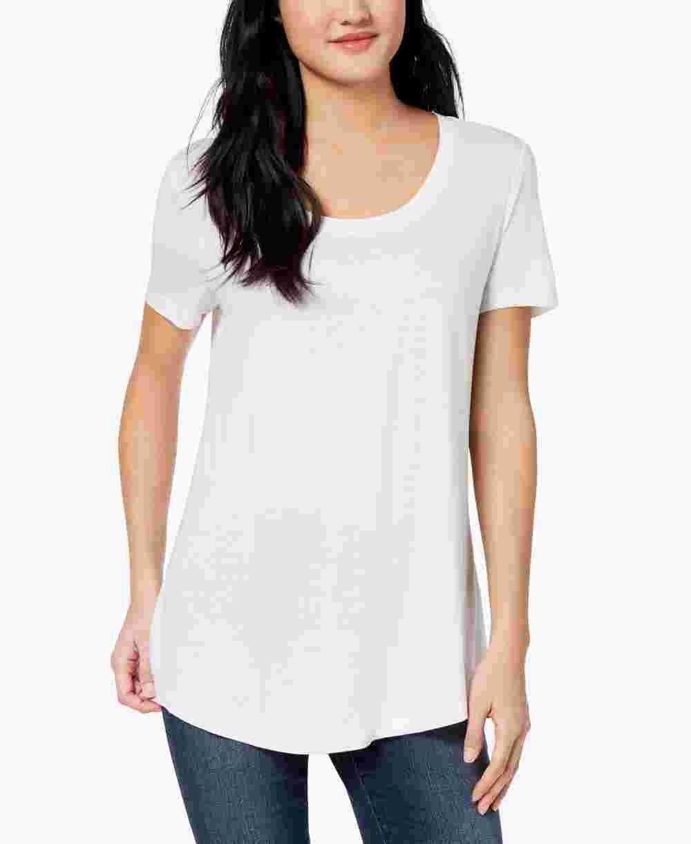 Maison Jules Women's Scoop Neck T-Shirt White Size Medium