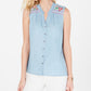 Style & Co Women's Petite Embroidery-Trim Top Blue PP