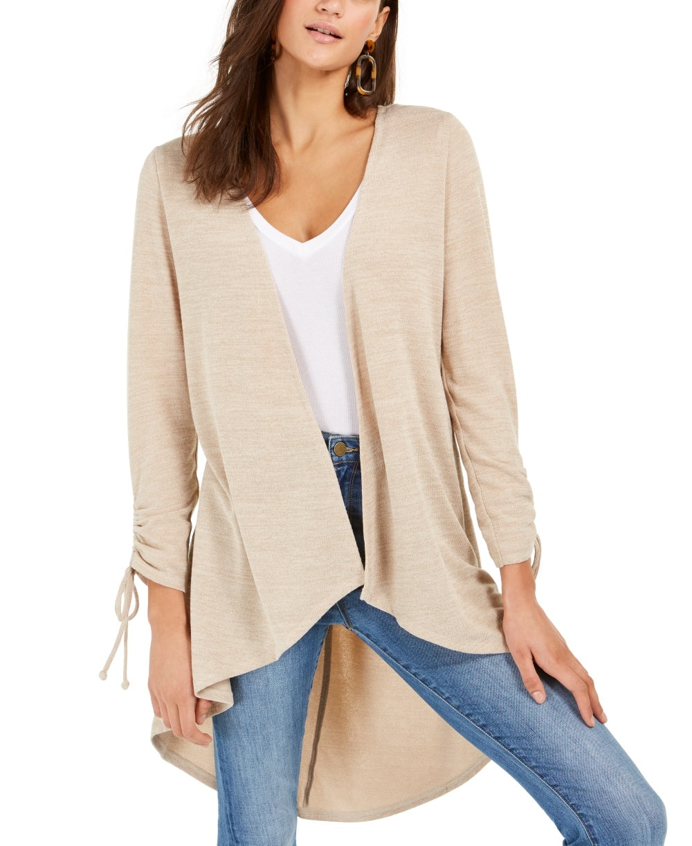 NY Collection Women's Petite Drawstring-Sleeve High-Low Sweater Beige Size Petite Small