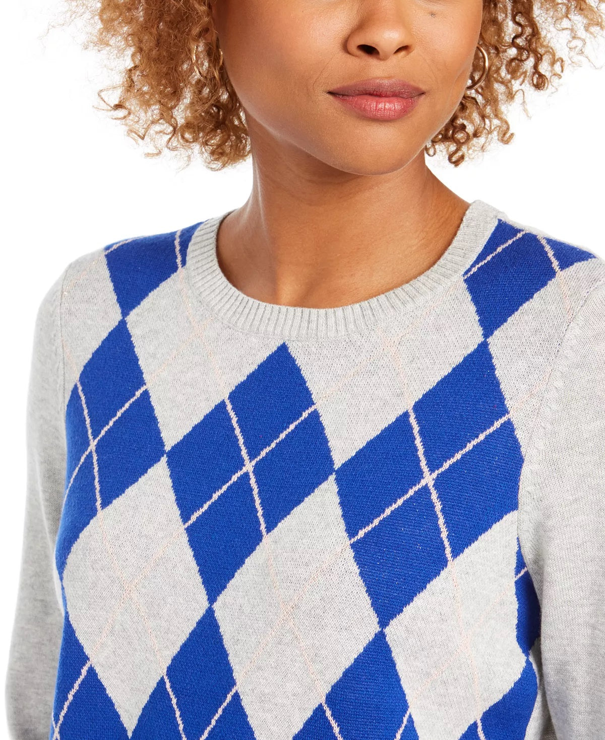 Charter Club Women's Argyle Crewneck Sweater Gray Size X-Small