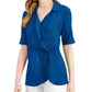 Alfani Women's Petite Draped-Front Collared Top  Blue Size PL