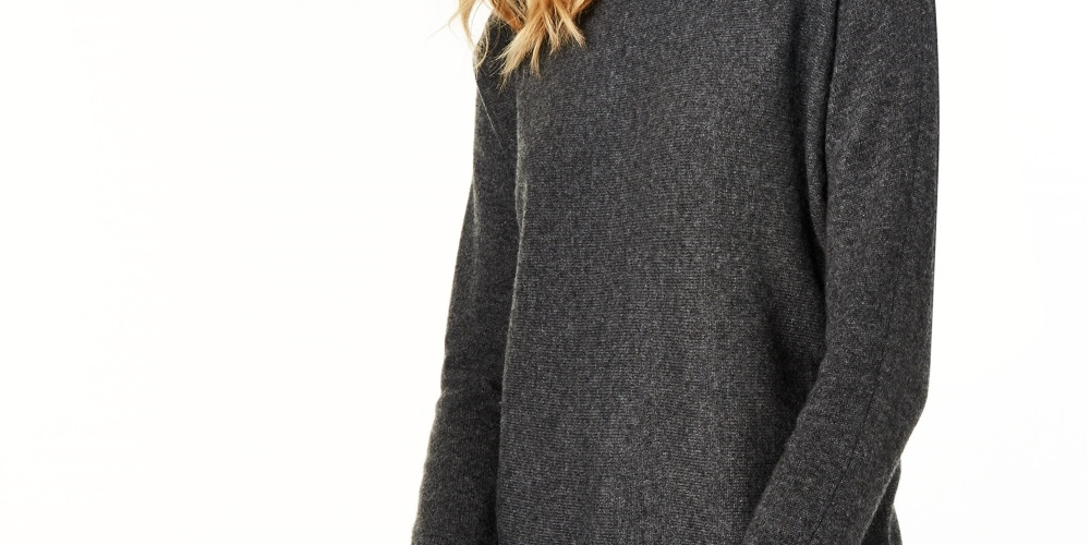 Charter Club Women's Pure Cashmere Long Sleeve Shirttail Sweater Gray Size Medium