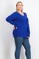 JM Collection Women's Plus Button Cuff V Neck Sweater Blue Size -0X