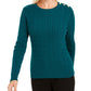 Charter Club Women's Textured Embellished Patterned Long Sleeve Jewel Neck Sweater Green Size Small
