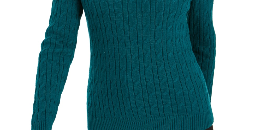 Charter Club Women's Textured Embellished Patterned Long Sleeve Jewel Neck Sweater Green Size Small