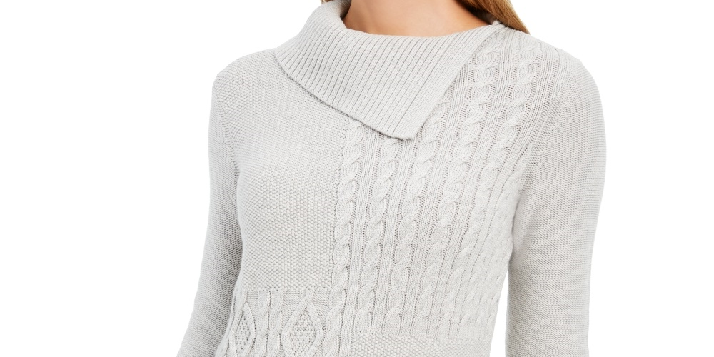 Charter Club Women's Ribbed Heather Long Sleeve Cowl Neck Sweater Gray Size XX-Large