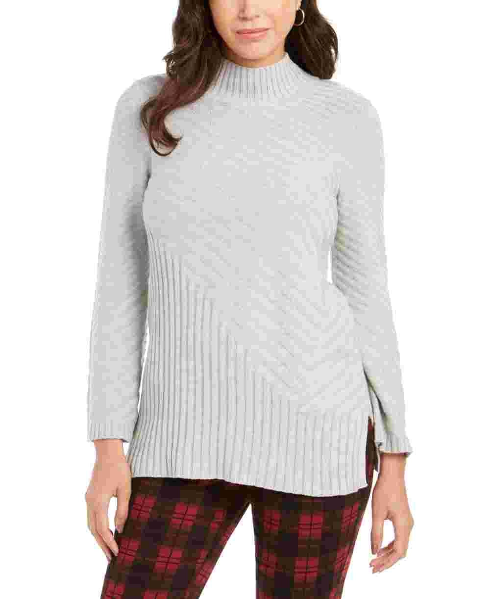 Charter Club Women's Mixed-Stitch Mock-Neck Sweater Gray Size Medium