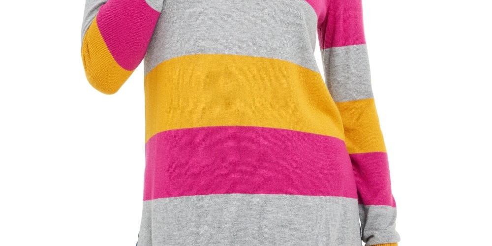 Maison Jules Women's Color Block Long Sleeve Jewel Neck T-Shirt Sweater Yellow Size XX-Large