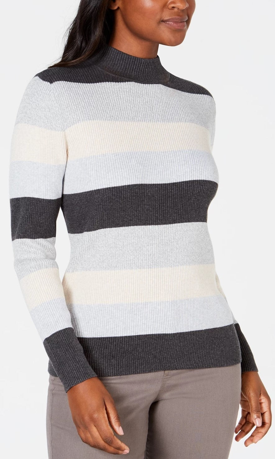 Karen Scott Women's Ribbed Color Block Long Sleeve Turtle Neck Sweater Grey Size X-Large
