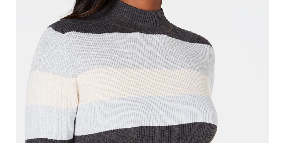 Karen Scott Women's Ribbed Color Block Long Sleeve Turtle Neck Sweater Grey Size X-Large