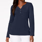 Karen Scott Women's Cotton Henley Top Blue Size Medium