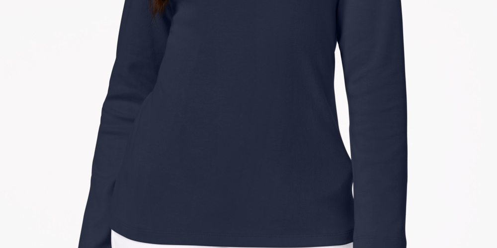 Karen Scott Women's Cotton Henley Top Blue Size Medium