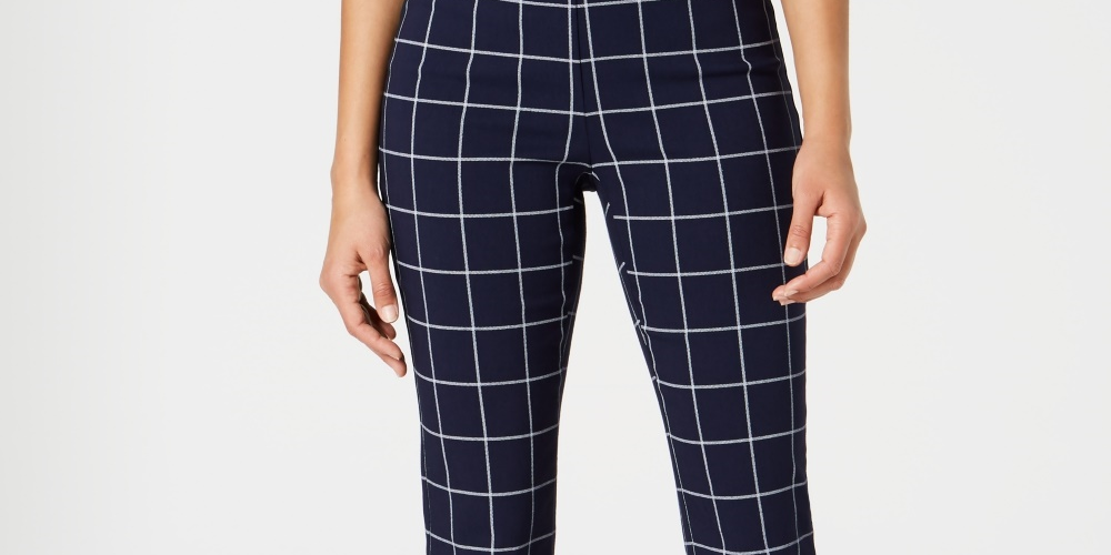 Charter Club Women's Petite Windowpane Plaid Pants Blue Size 6 P