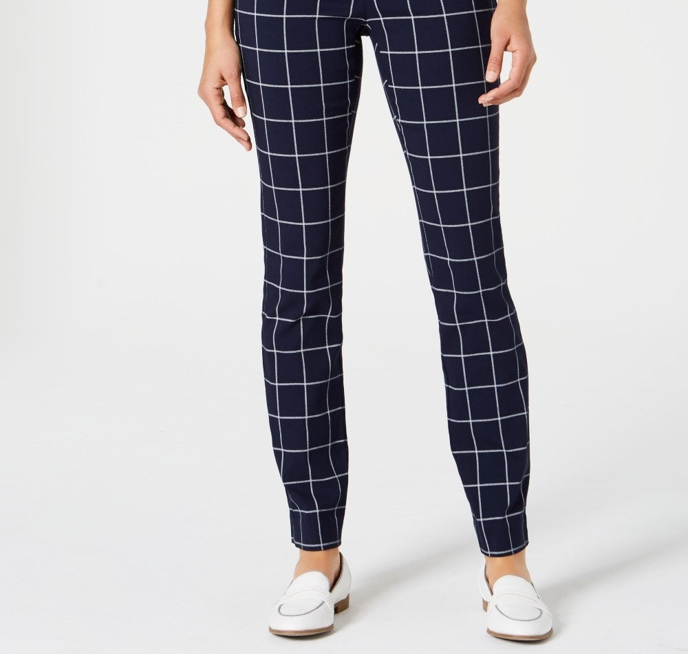 Charter Club Women's Petite Windowpane Plaid Pants Blue Size 6 P