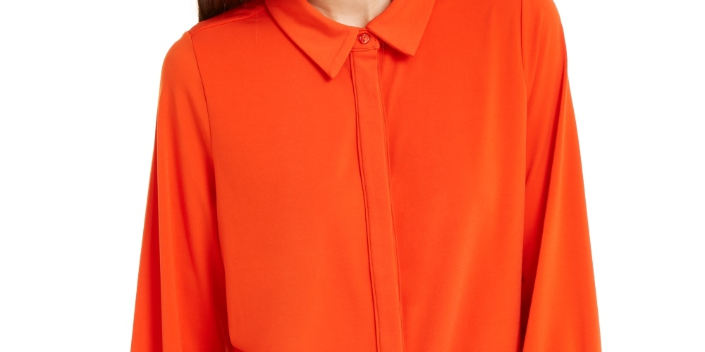 Alfani Women's Button Up Shirt Red Size X-Large