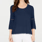 Style & Co Women's Crochet Trim Bell Sleeve Top Blue Size X-Small