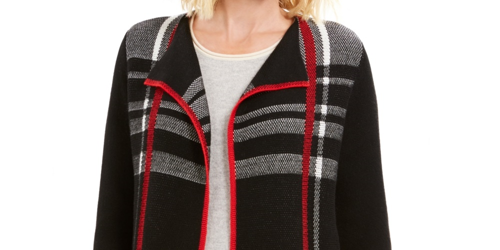 Charter Club Women's Open Front Cardigan Black Size Petite Small