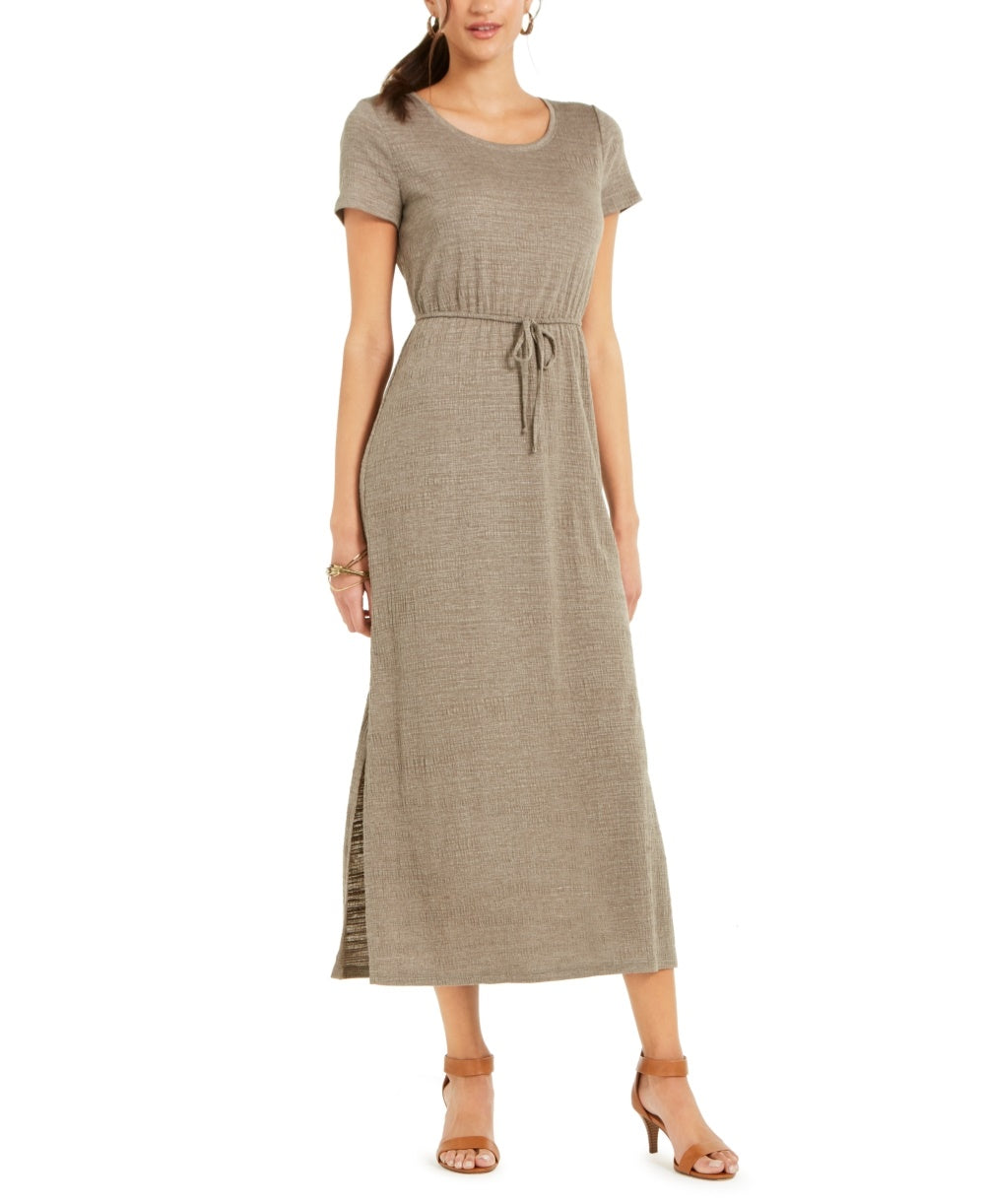 Style & Co Women's Textured Tie Waist Maxi Dress Green Size Large