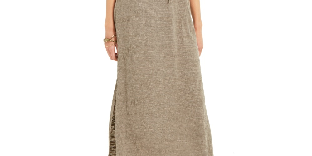 Style & Co Women's Textured Tie Waist Maxi Dress Green Size Large