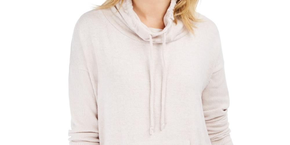 Style & Co Women's Drawstring Cowl-Neck Sweater Pink Size XX-Large