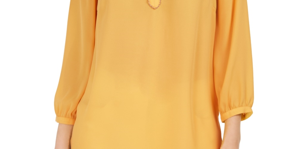 JM Collection Women's Split Neck Tunic Yellow Size XX-Large