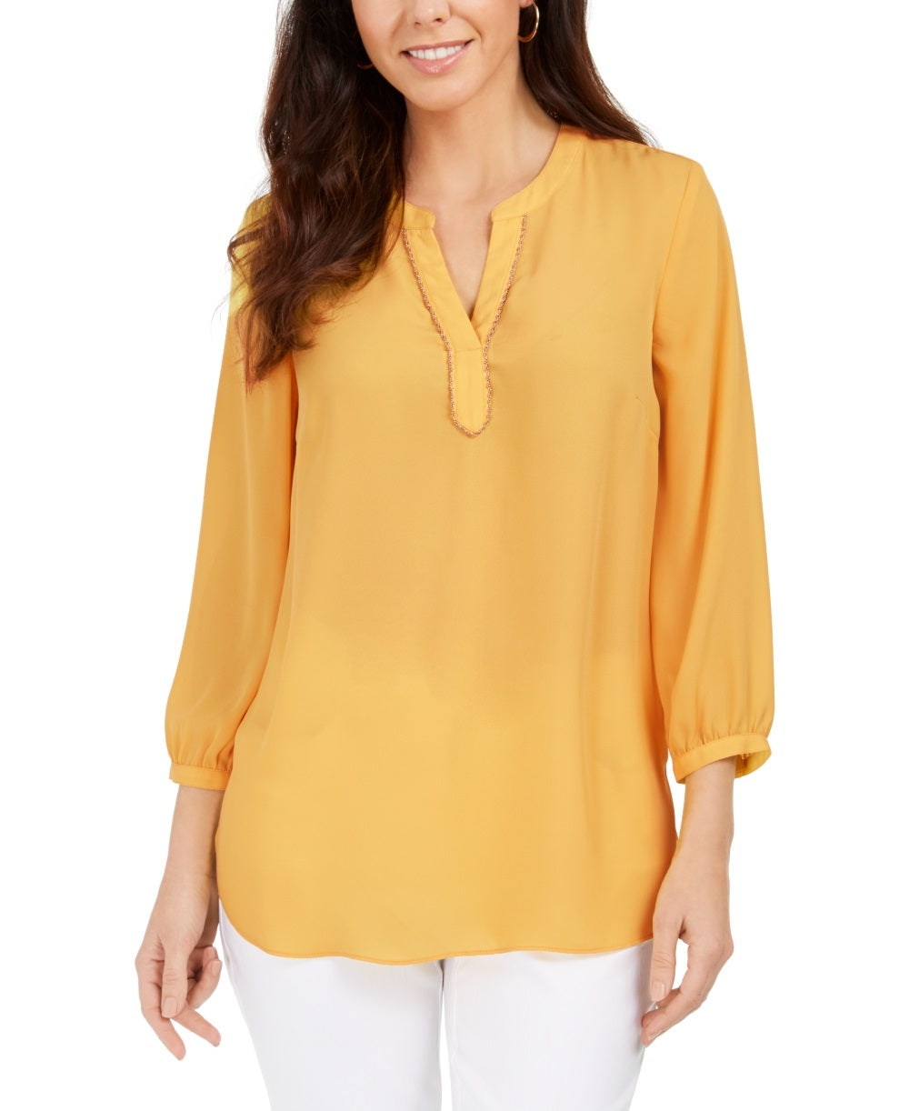 JM Collection Women's Split Neck Tunic Gold Size X-Large