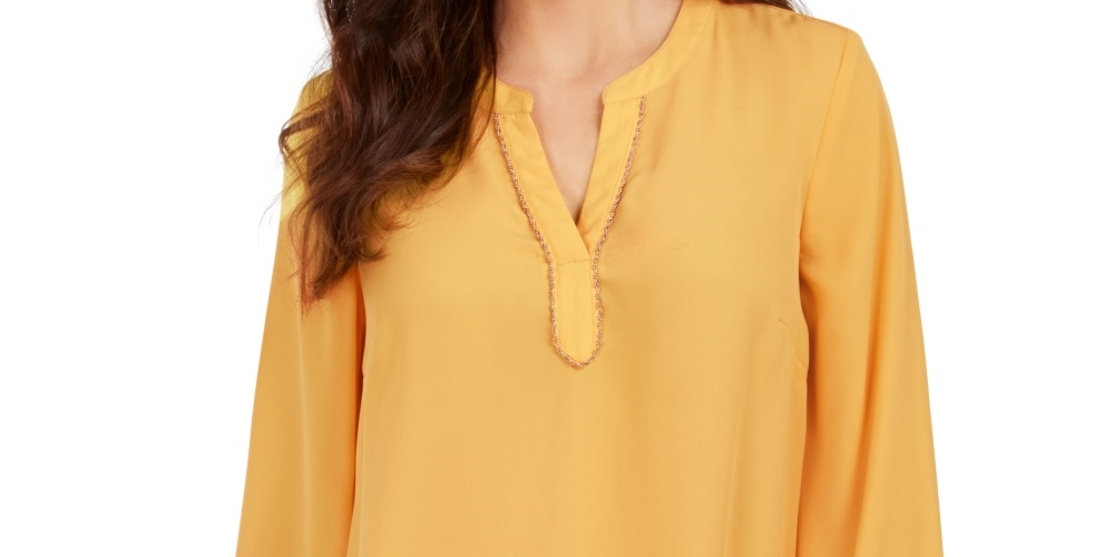 JM Collection Women's Split Neck Tunic Gold Size X-Large