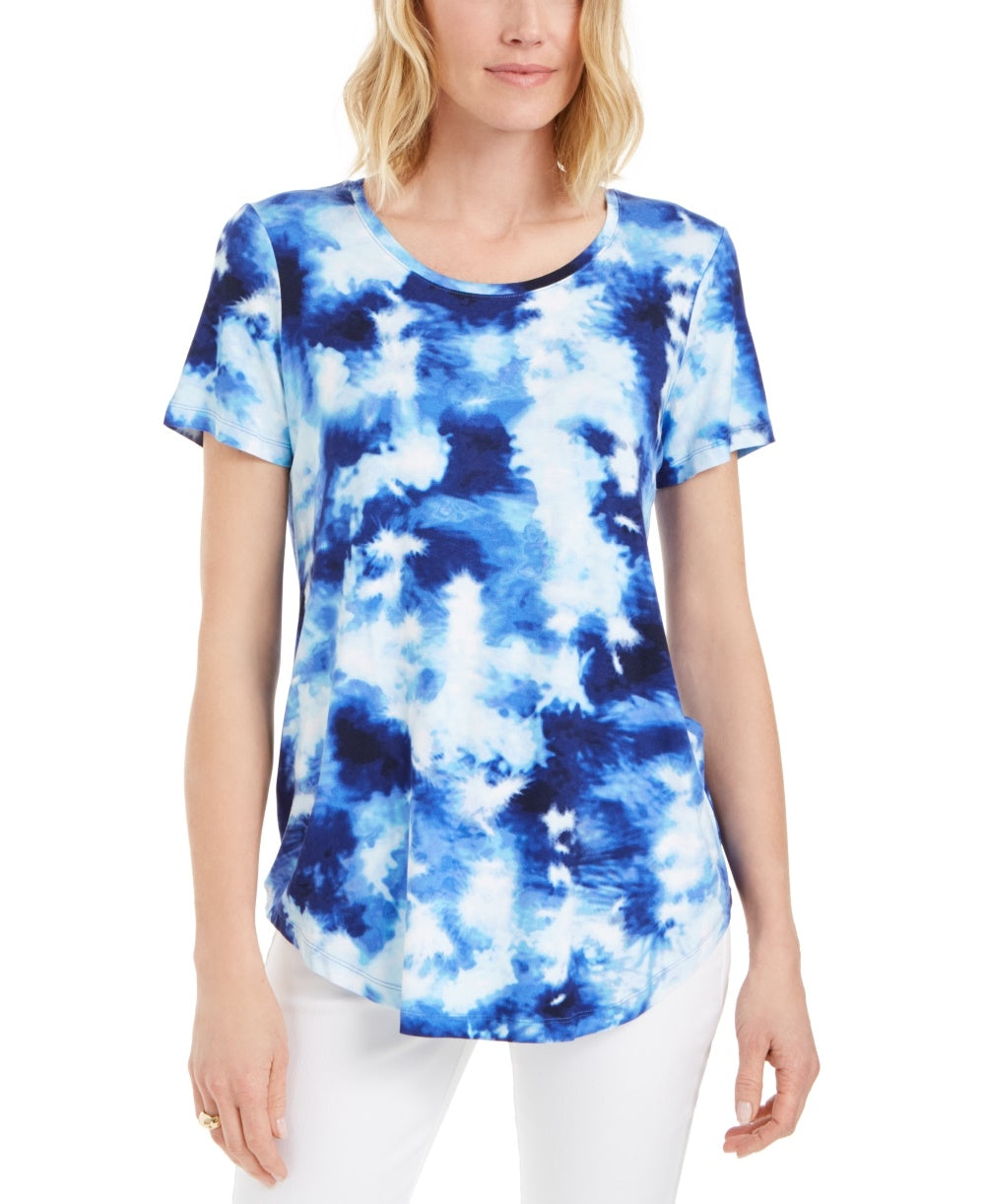 JM Collection Women's Printed Scoop-Neck T-Shirt Blue Size X-Large