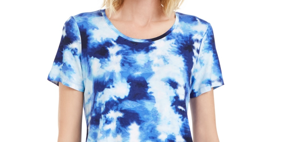 JM Collection Women's Printed Scoop-Neck T-Shirt Blue Size X-Large