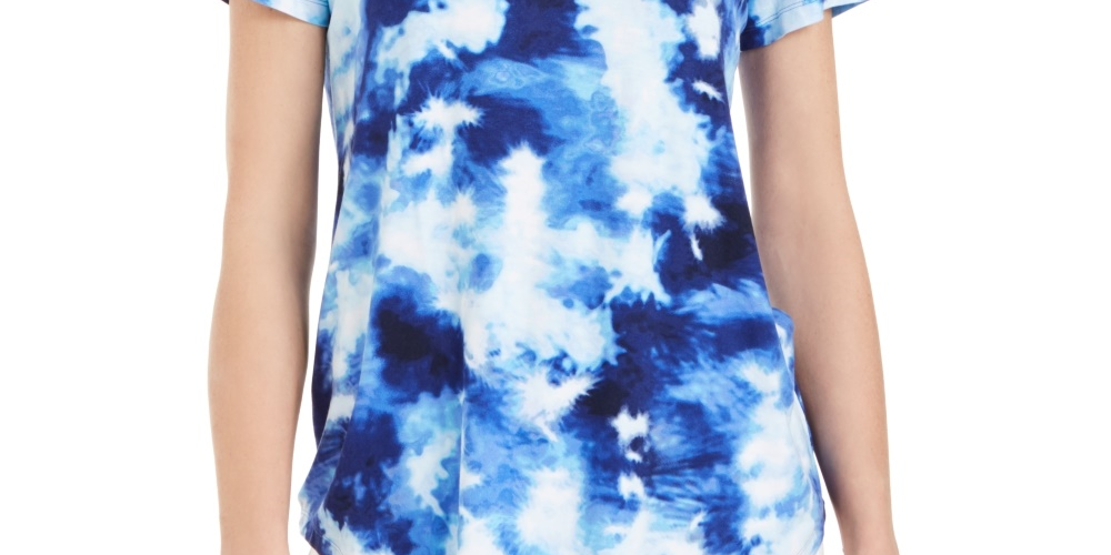 JM Collection Women's Printed Scoop-Neck T-Shirt Blue Size X-Large