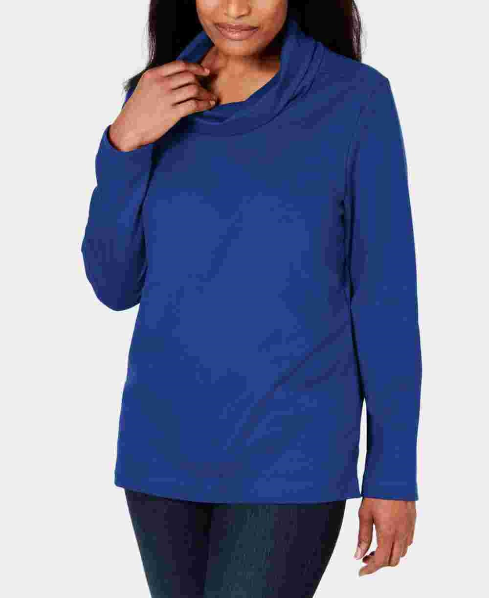 Karen Scott Women's Sport Cowl-Neck Top Blue Size X-Small