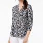 Charter Club Women's Printed V-Neck Top Black Size XX-Large