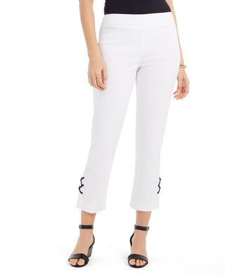 JM Collection Women's Lace Up Tummy Control Ankle Pants White Size Large