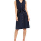 Charter Club Women's Linen Blend Button Front Dress Blue Size 4