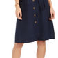 Charter Club Women's Linen Blend Button Front Dress Blue Size 4