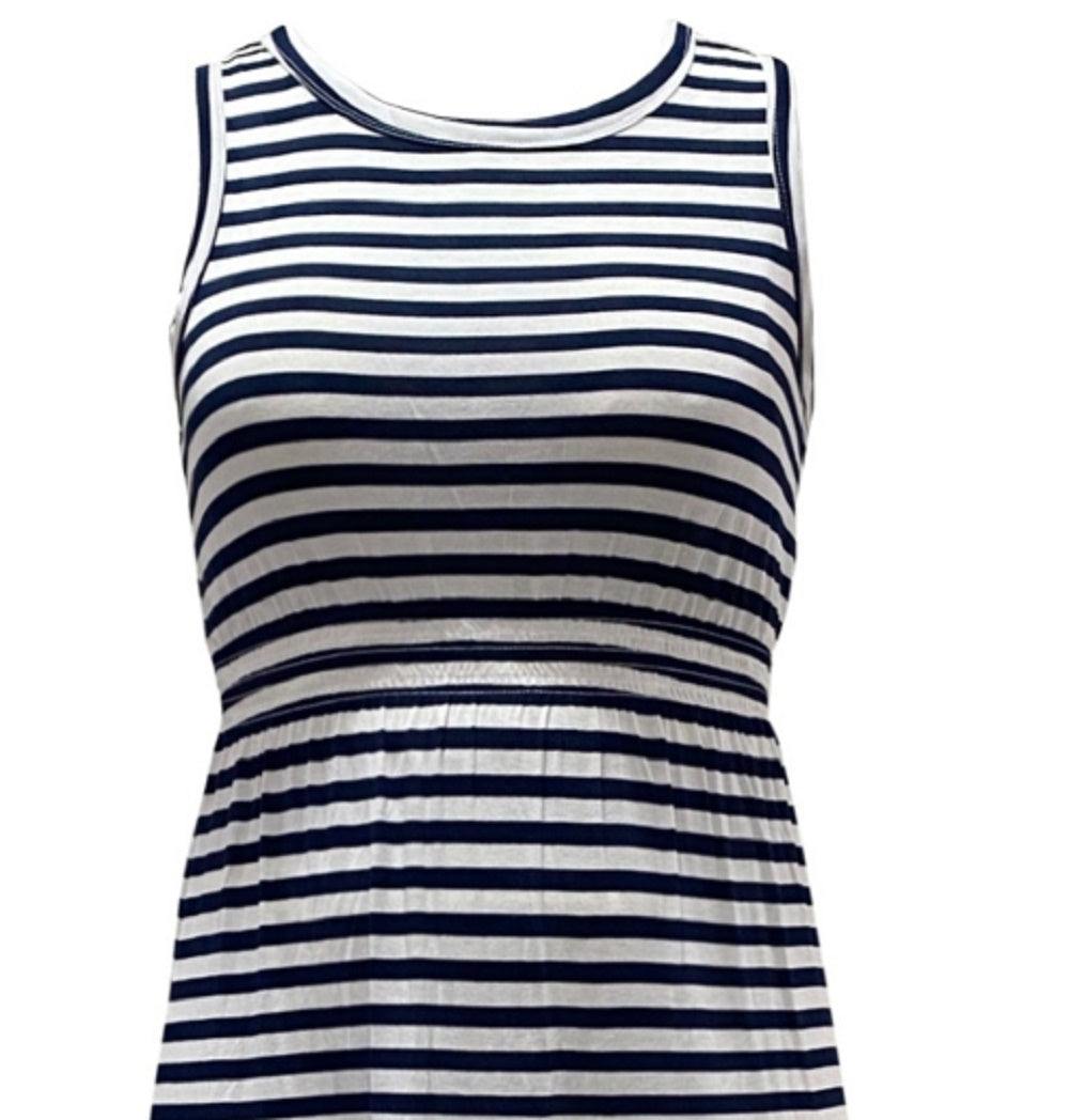 Style & Co Women's Striped Sleeveless Maxi Dress Navy Size Small