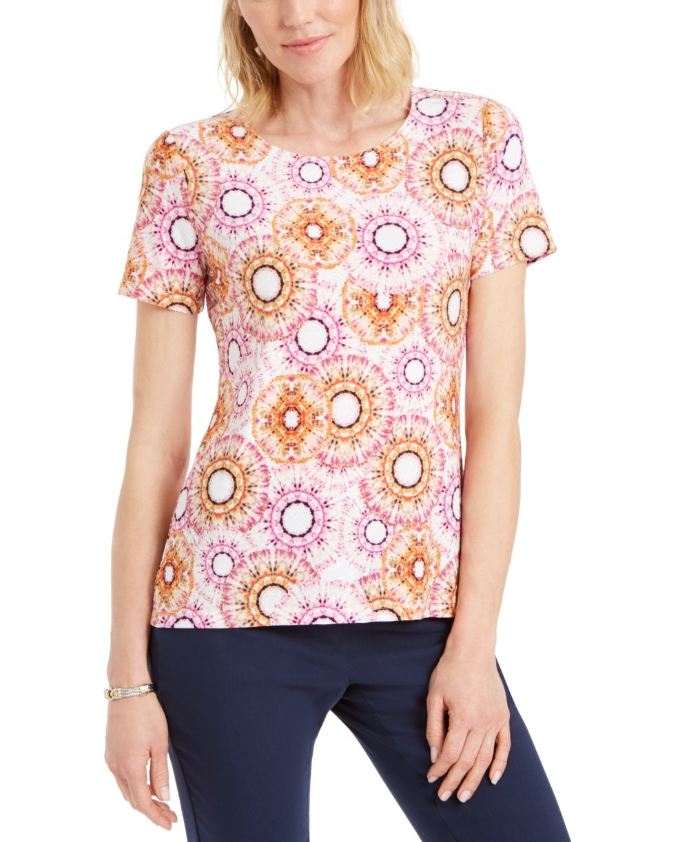 JM Collection Women's Printed Jacquard T-Shirt Pink Size X-Large