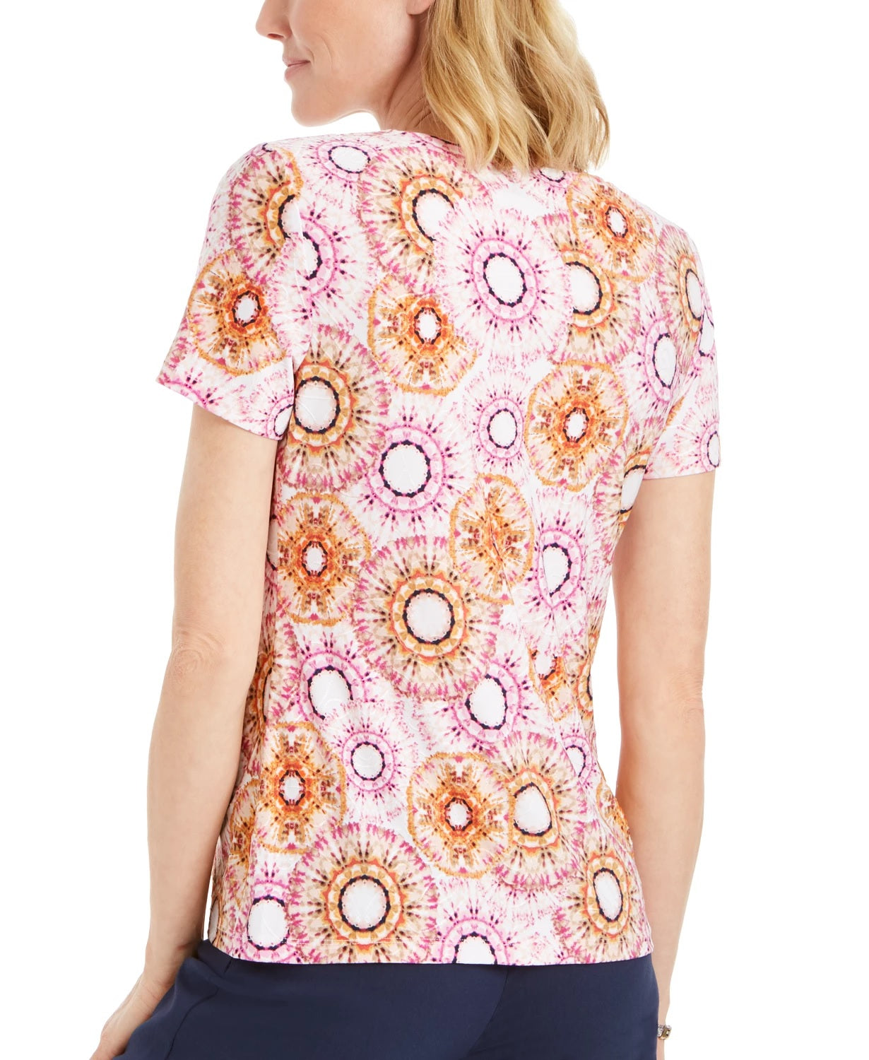 JM Collection Women's Printed Jacquard T-Shirt Pink Size X-Large