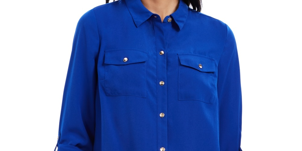 Charter Club Women's Two Pocket Shirt Blue Size X-Small