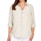 Charter Club Women's Linen Foiled Dot Shirt Brown Size Petite Small
