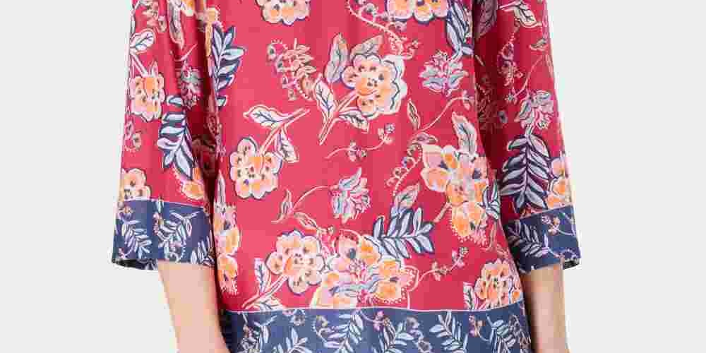 Charter Club Women's Petite Double-Floral Printed Tunic Pink Size Petite
