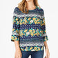 Charter Club Women's 3/4-Sleeve Printed Top Blue Size Petite Medium