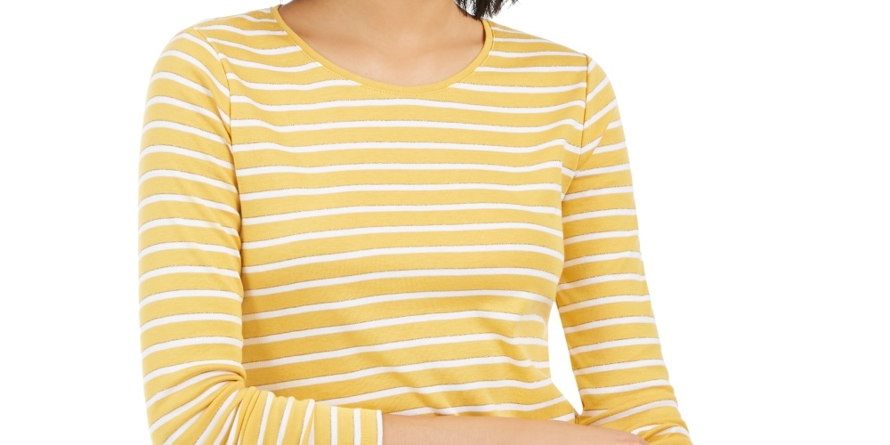 Charter Club Women's Metallic Stripe Top Gold Size X-Small